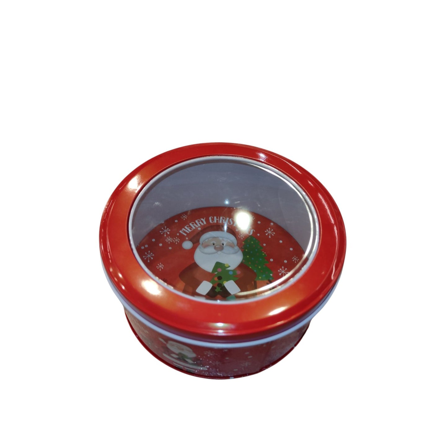 Round metal box with transparent lid
