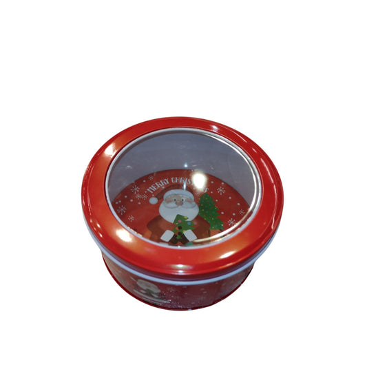 Round metal box with transparent lid