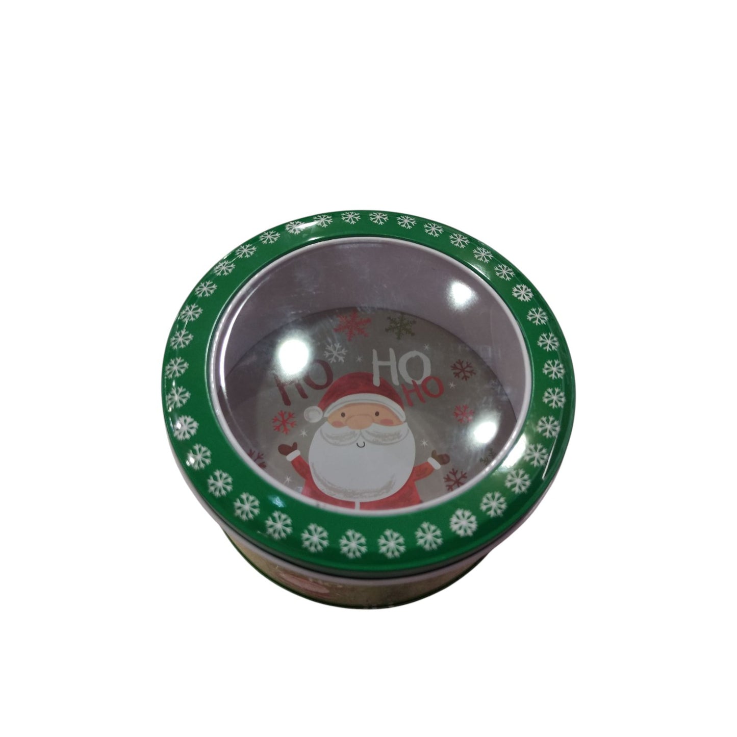 Round metal box with transparent lid