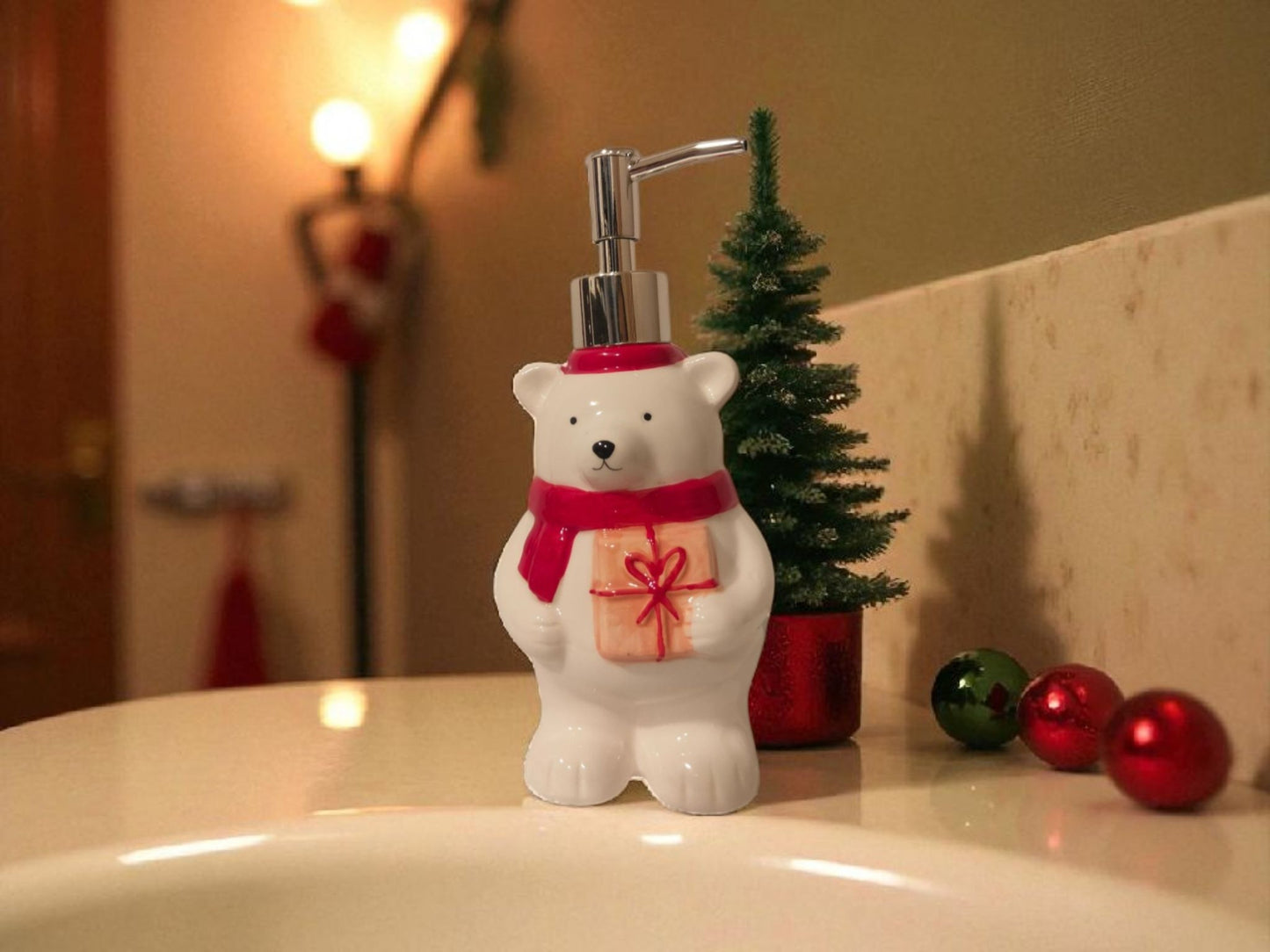 Christmas teddy bear ceramic soap dispenser