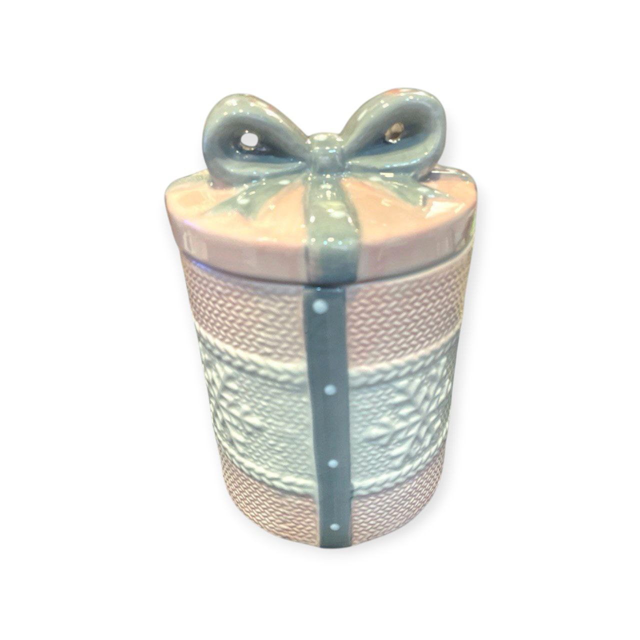 Round bonbonniere with a large pink bow