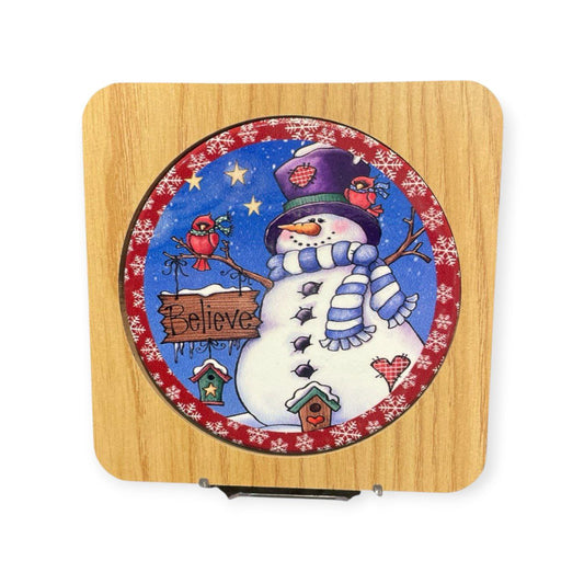 Ceramic coaster with wooden frame