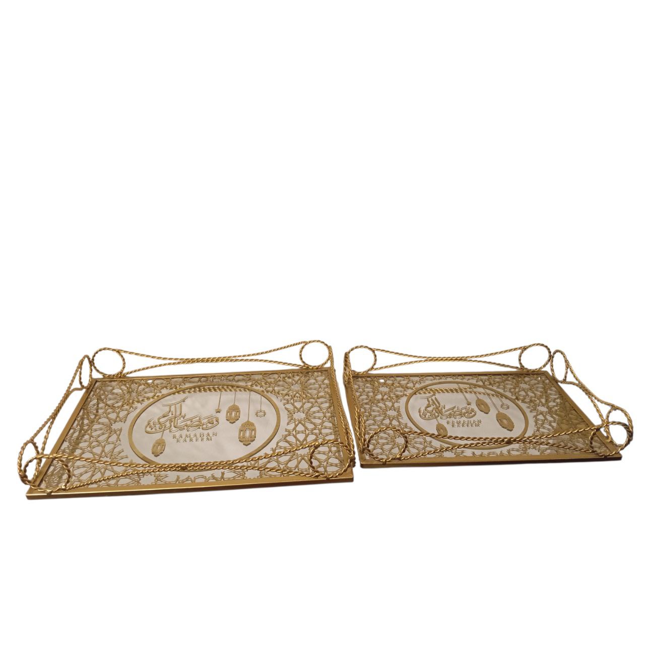 Square metal and glass tray set