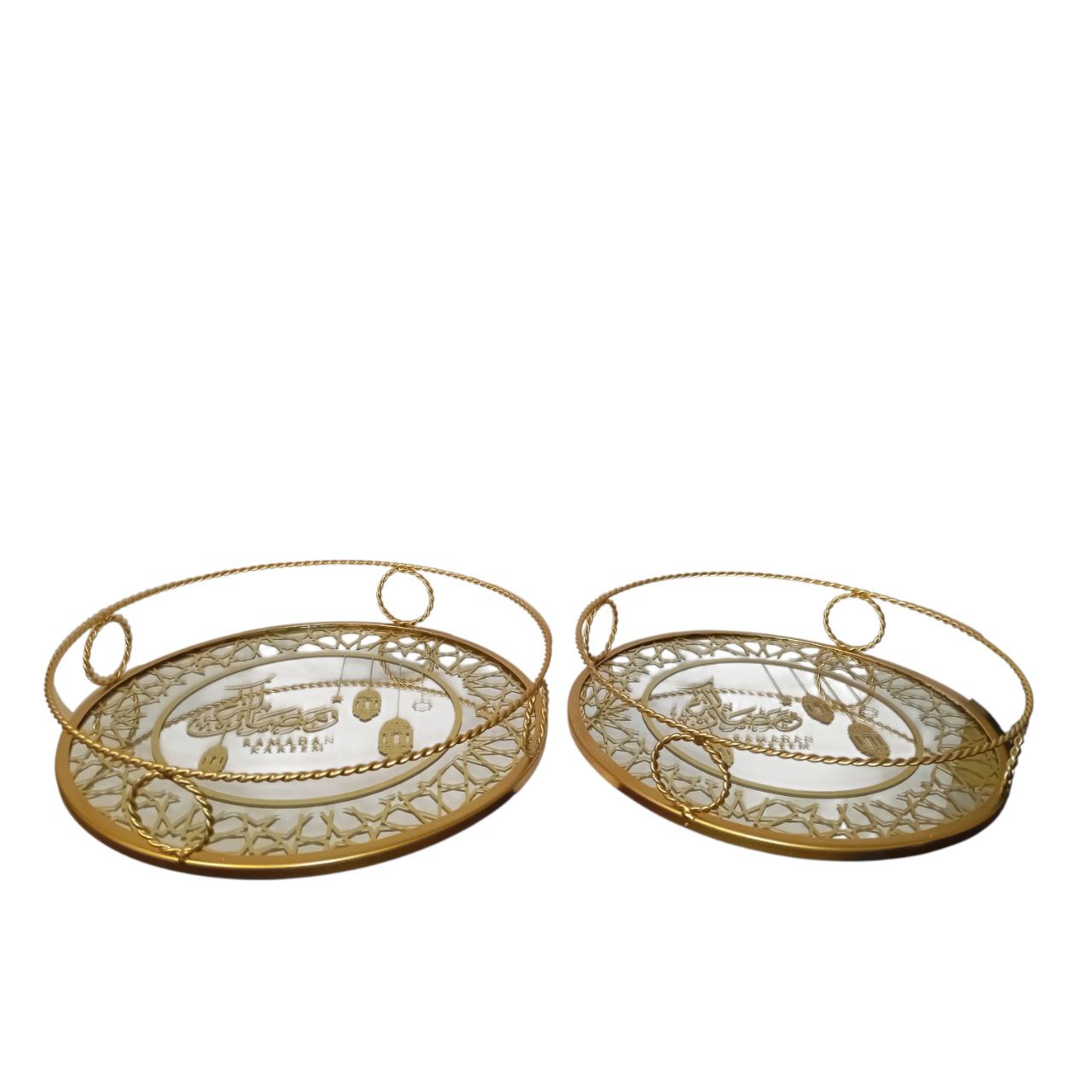 Round metal and glass tray set
