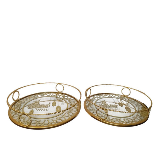 Round metal and glass tray set