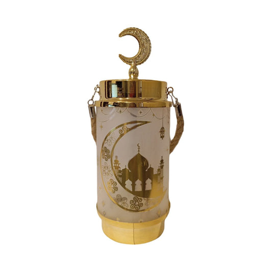 A glass lantern with light and music