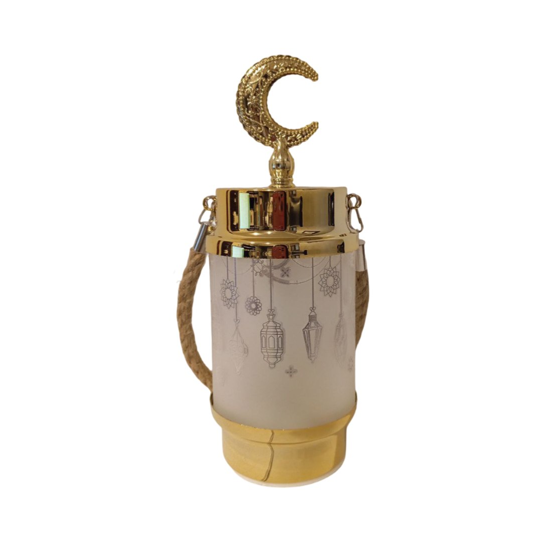 A glass lantern with light and music