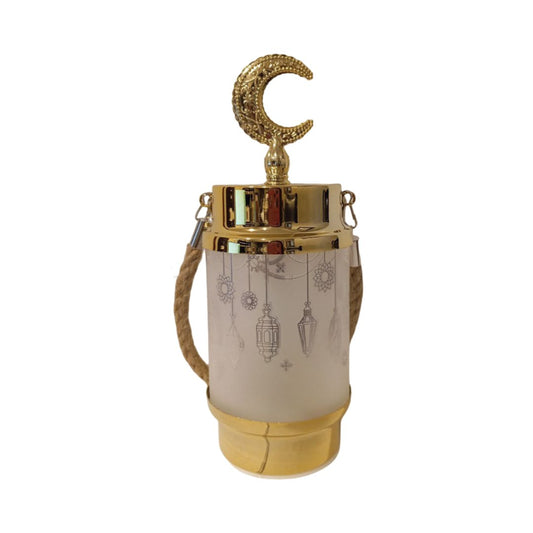 A glass lantern with light and music