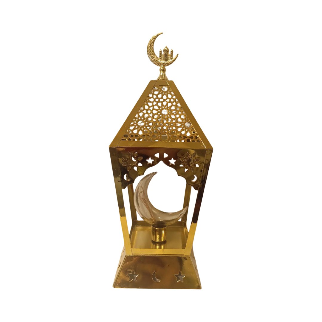 A lantern with a golden crescent inside