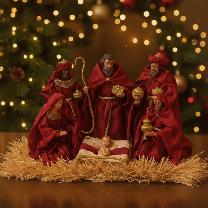 Red fabric nativity