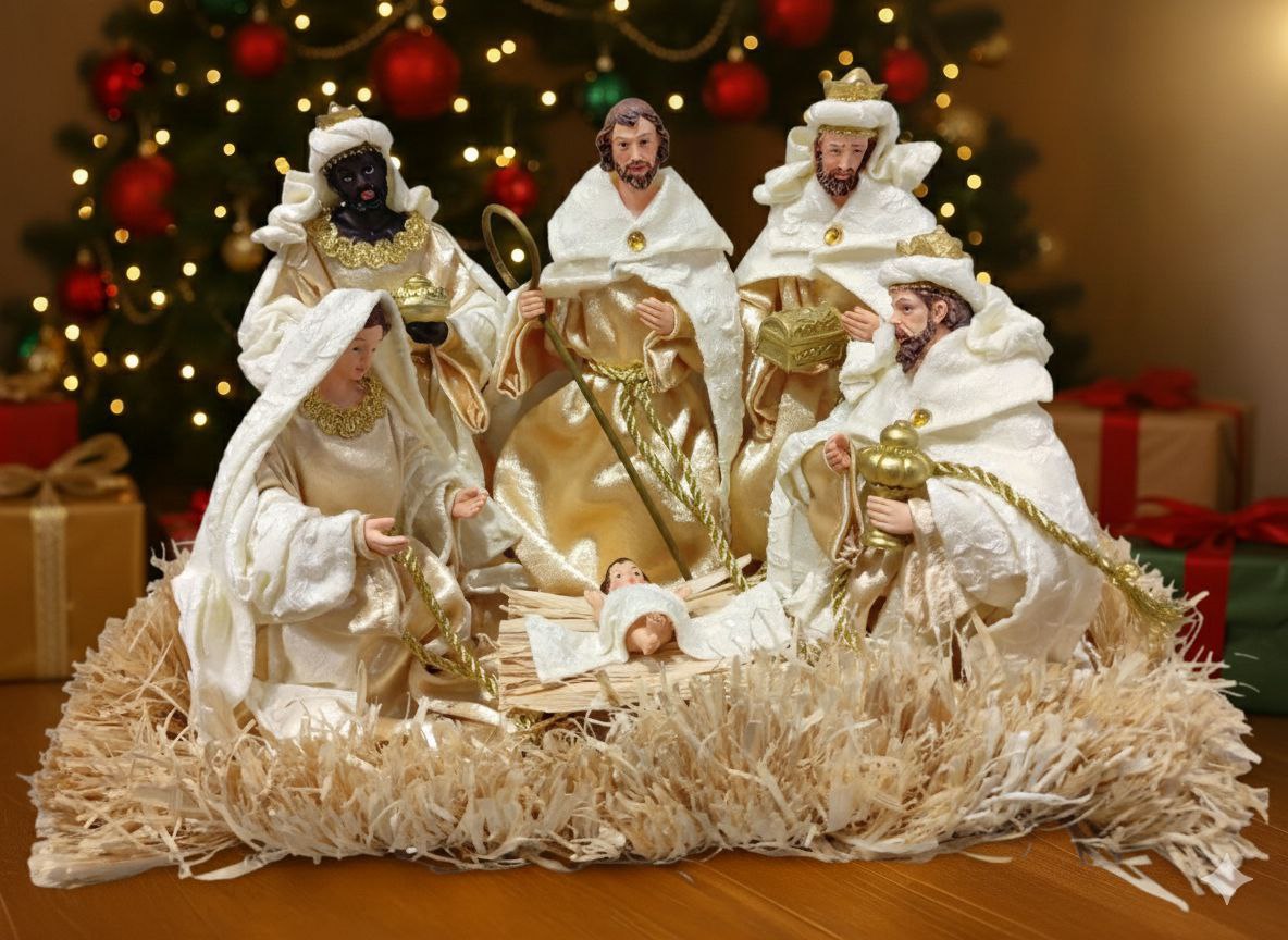 Gold fabric nativity