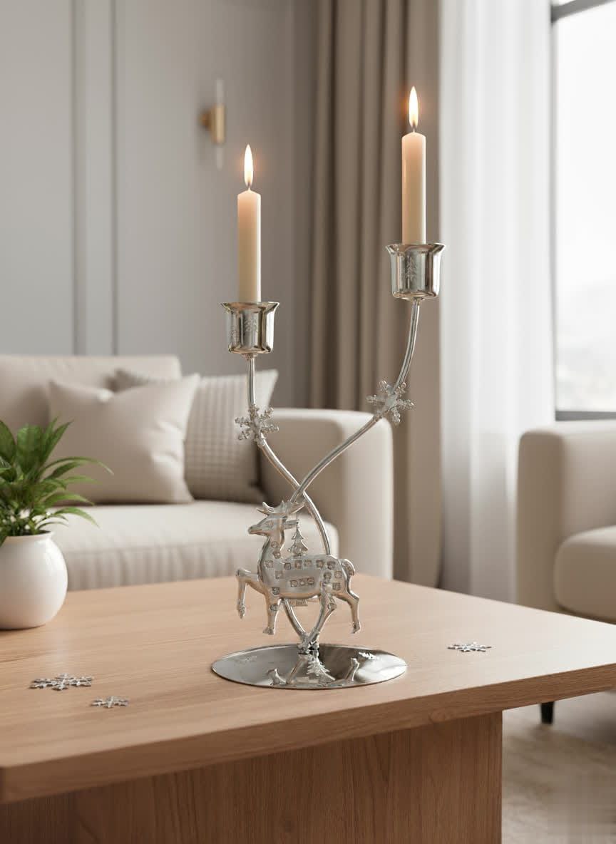2 silver metal candle holders