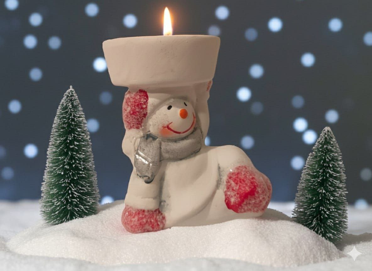 Snowman candle sitting