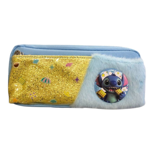 2-Zipper Fabric Pencil Case + Light Blue Stitch Pin
