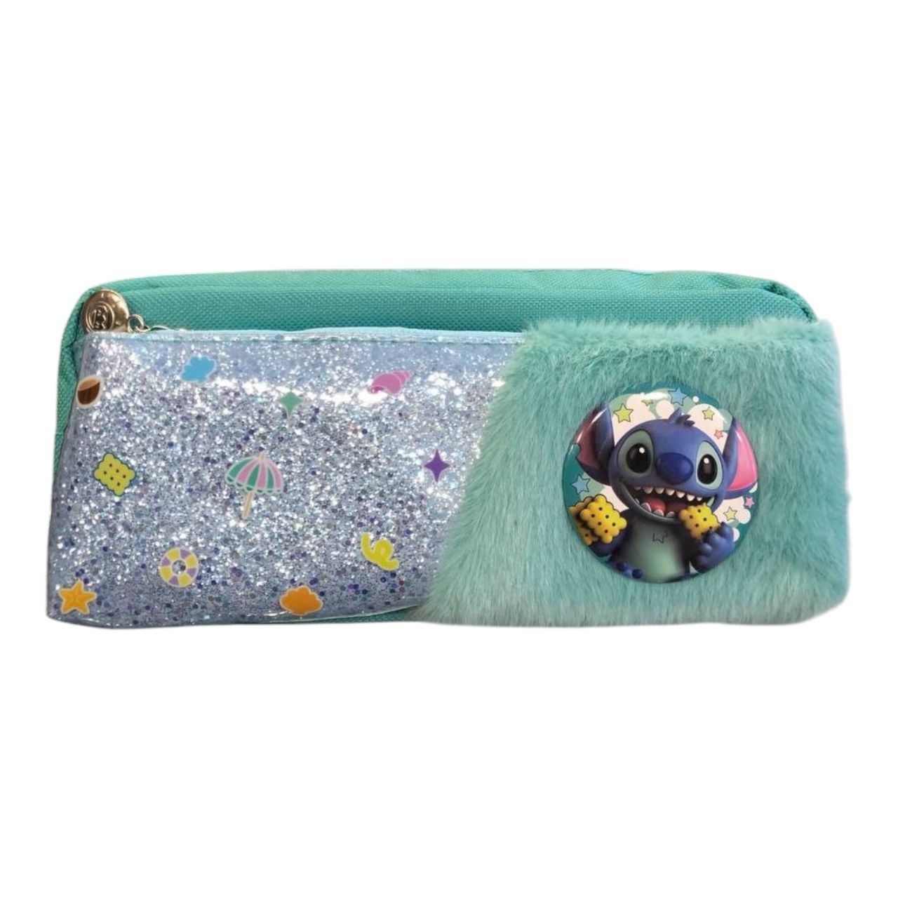 2-Zipper Fabric Pencil Case + Light Blue Stitch Pin