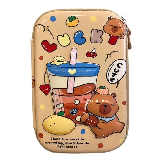 Wide Brown 4D Capybara Pencil Case