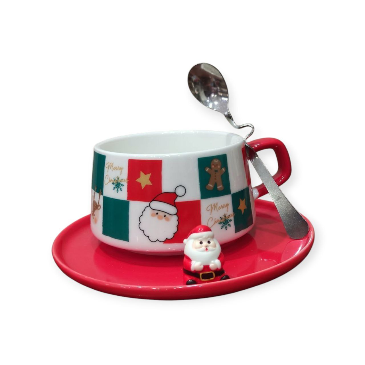 Christmas mug with plate and spoon